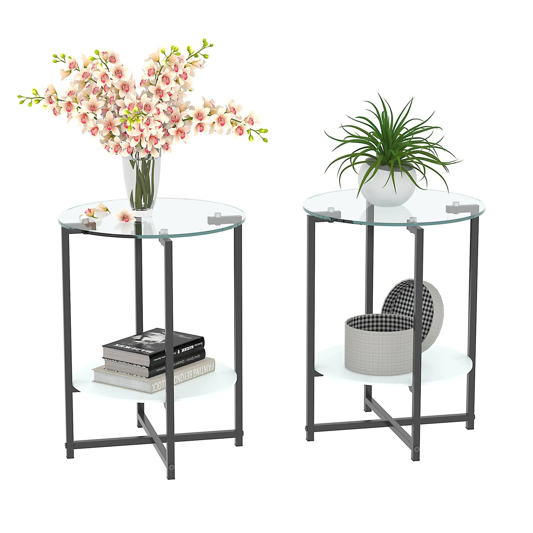 2-Piece Set Clear Tempered Glass Side Table.