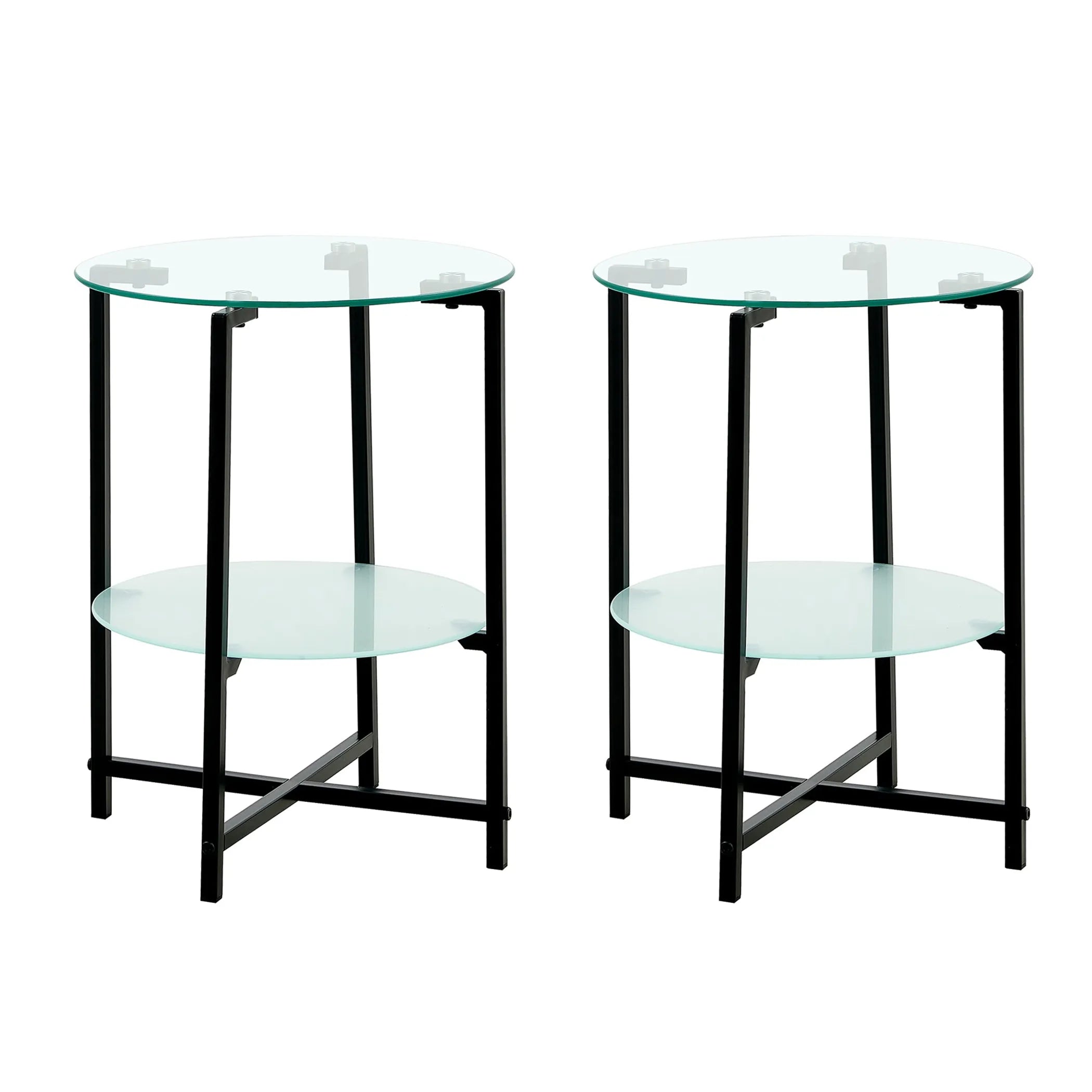 2-Piece Set Clear Tempered Glass Side Table.