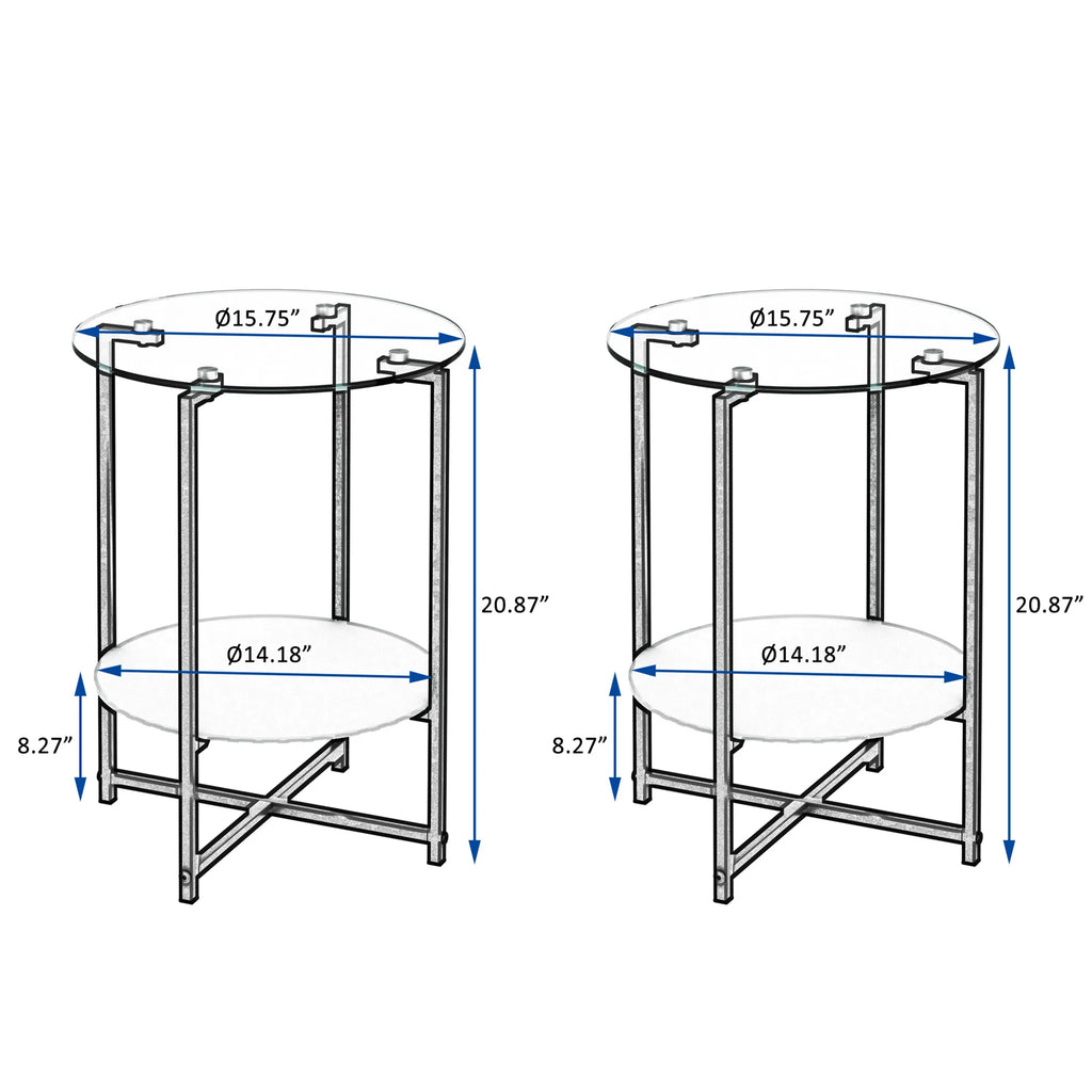 2-Piece Set Clear Tempered Glass Side Table.