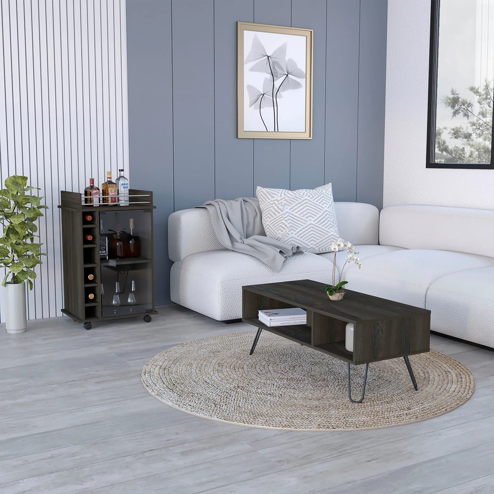 Barstow 2 Piece Living Room Set, Bar Cart + Coffee Table