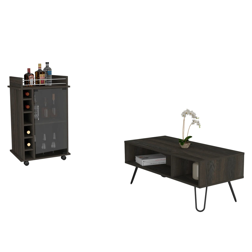 Barstow 2 Piece Living Room Set, Bar Cart + Coffee Table