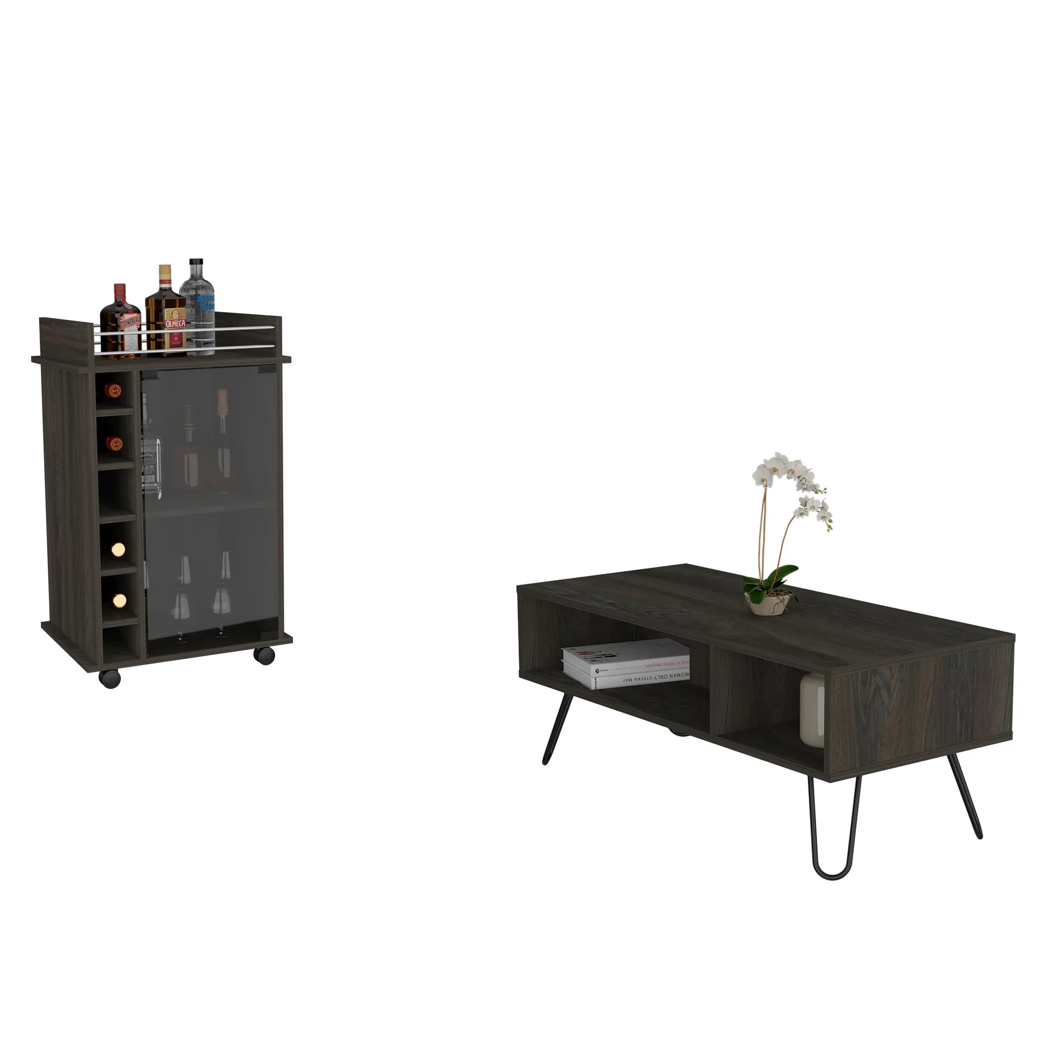 Barstow 2 Piece Living Room Set, Bar Cart + Coffee Table