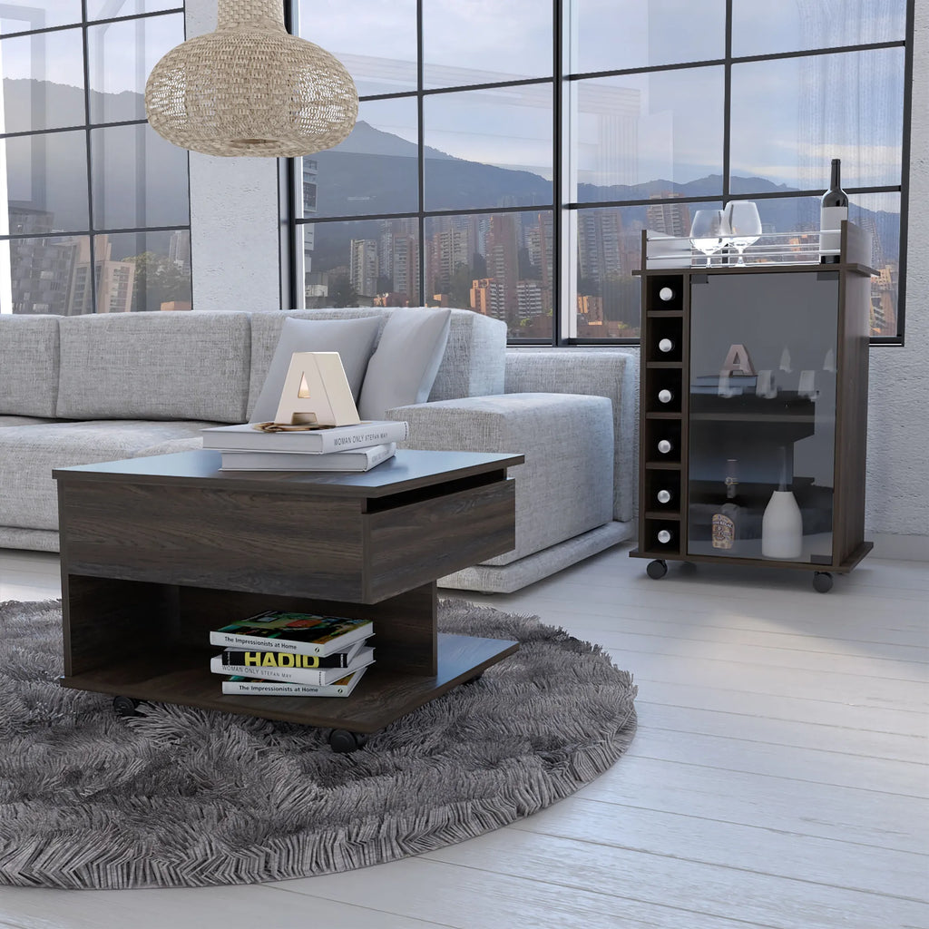 Riverside 2 Piece Living Room Set, Bar Cart + Coffee Table