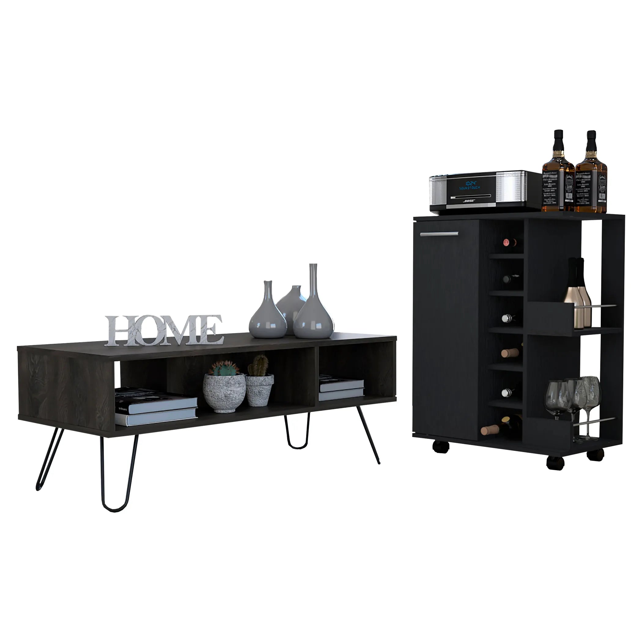 Vassel  2 Piece Living Room Set, Bar Cart + Coffee Table