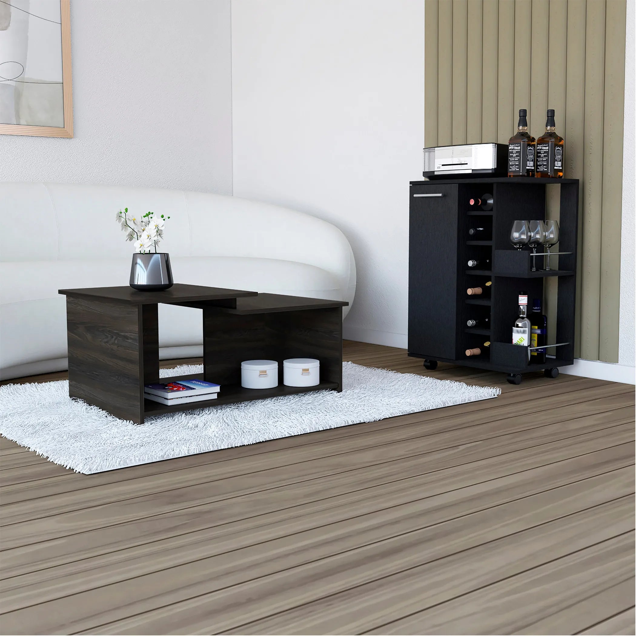 Irvine 2 Piece Living Room Set, Bar Cart + Coffee Table