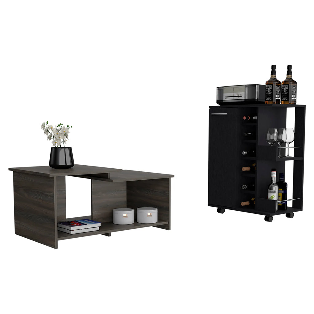 Irvine 2 Piece Living Room Set, Bar Cart + Coffee Table