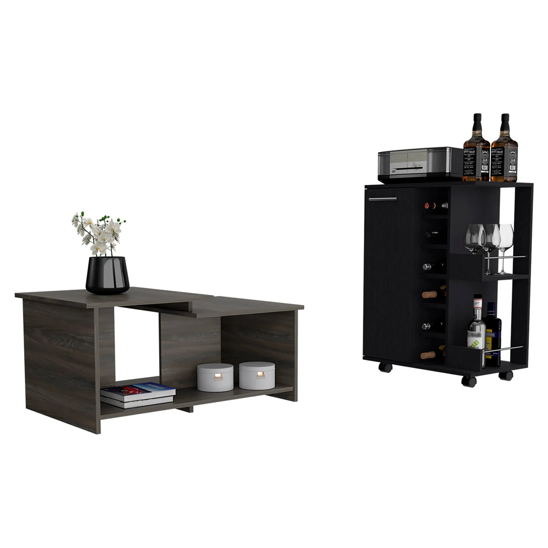 Irvine 2 Piece Living Room Set, Bar Cart + Coffee Table
