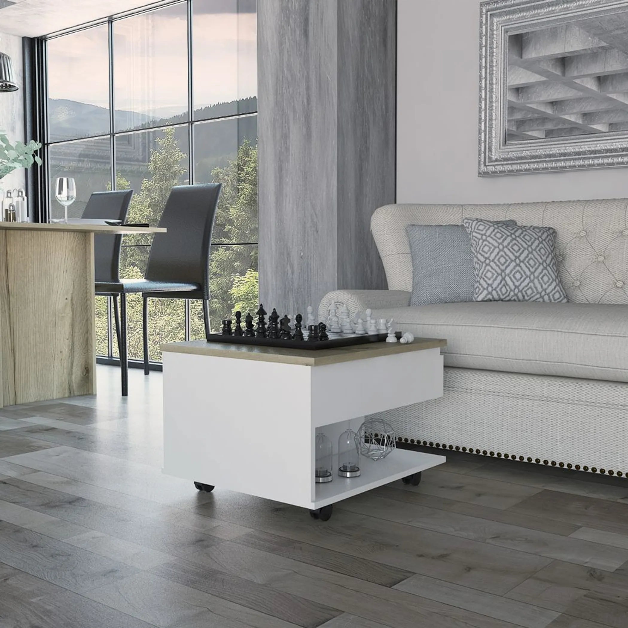 Romano Lift Top Coffee Table, Casters, One Shelf