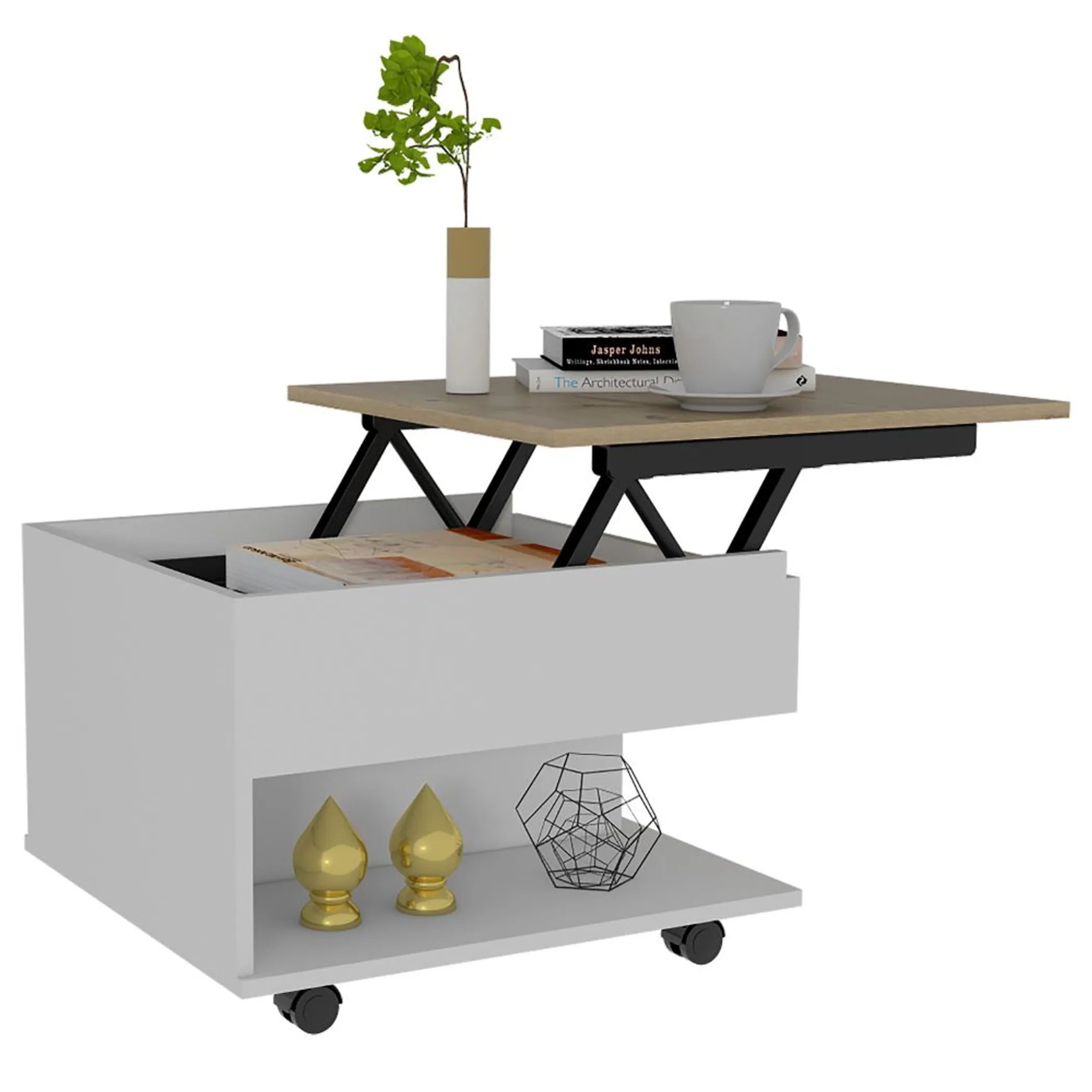 Romano Lift Top Coffee Table, Casters, One Shelf