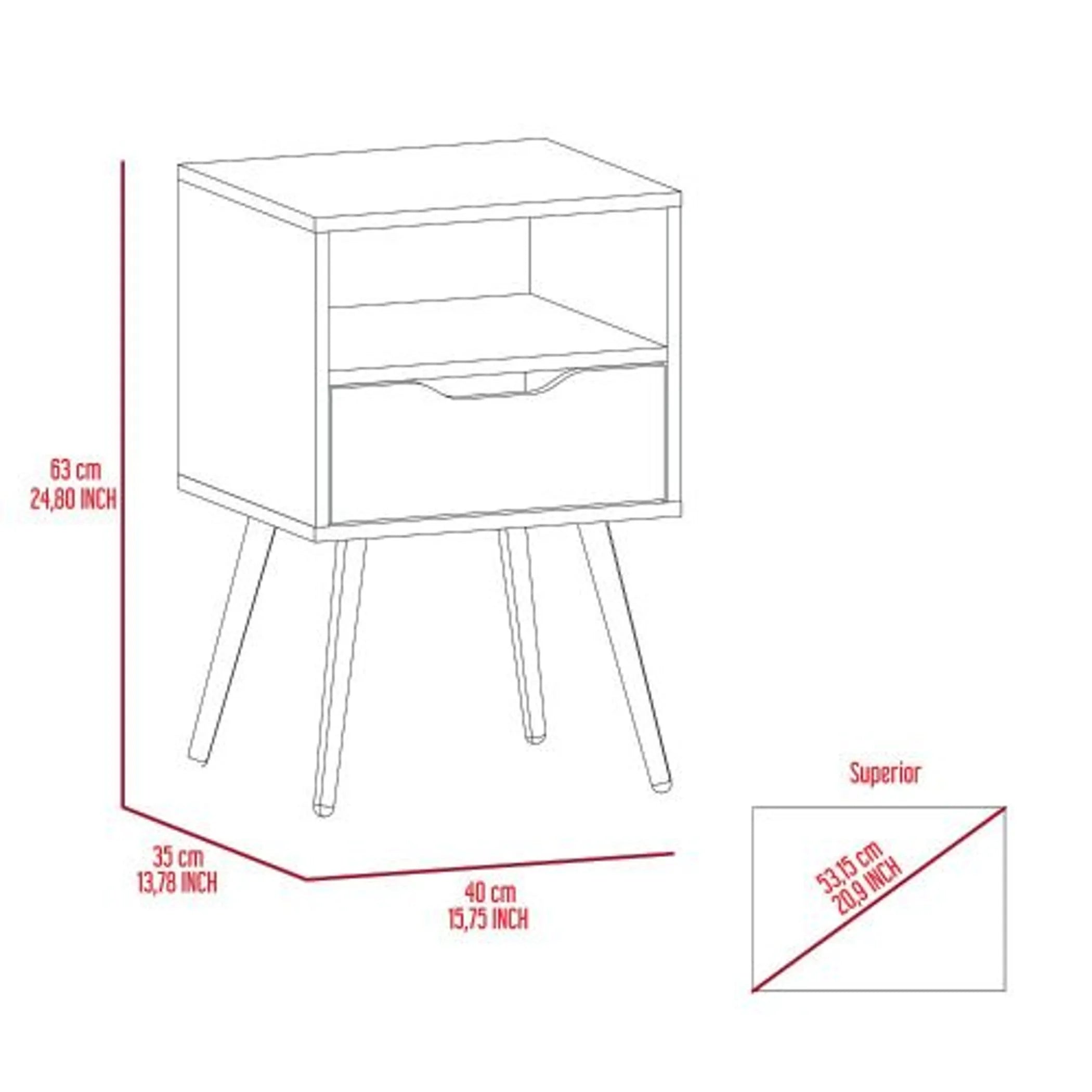 Otom Nightstand , Superior Top, Open Shelf, Single Drawer, Four Legs