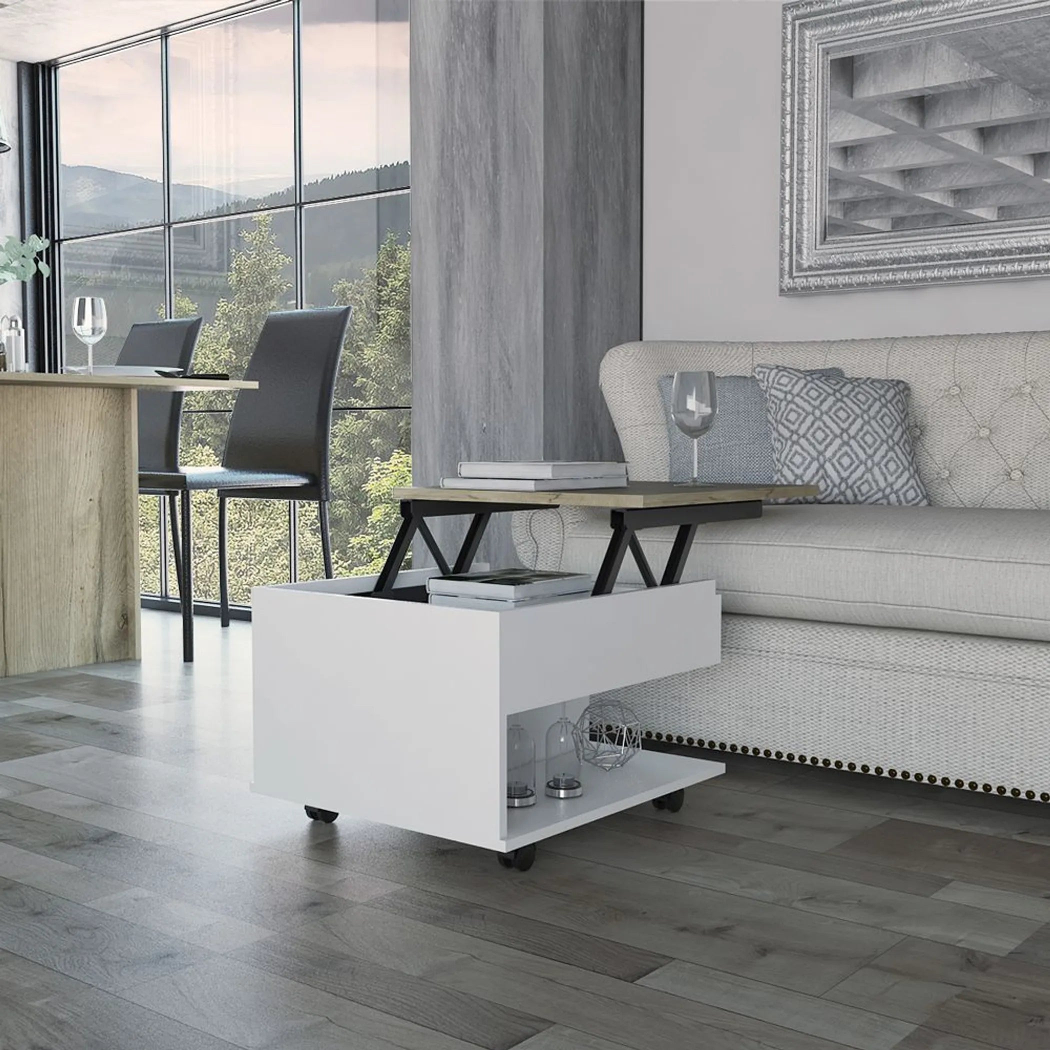 Romano Lift Top Coffee Table, Casters, One Shelf