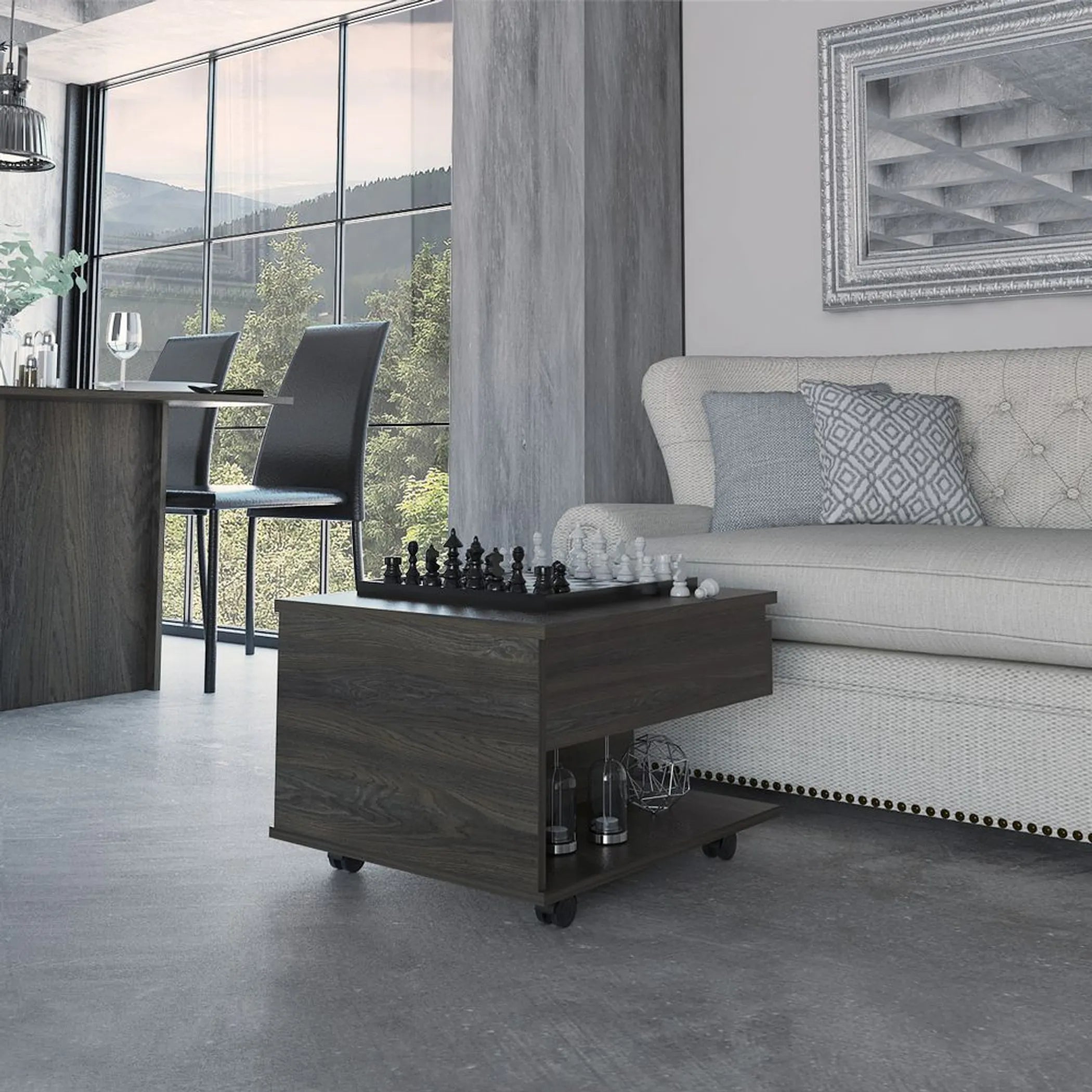 Romano Lift Top Coffee Table, Casters, One Shelf