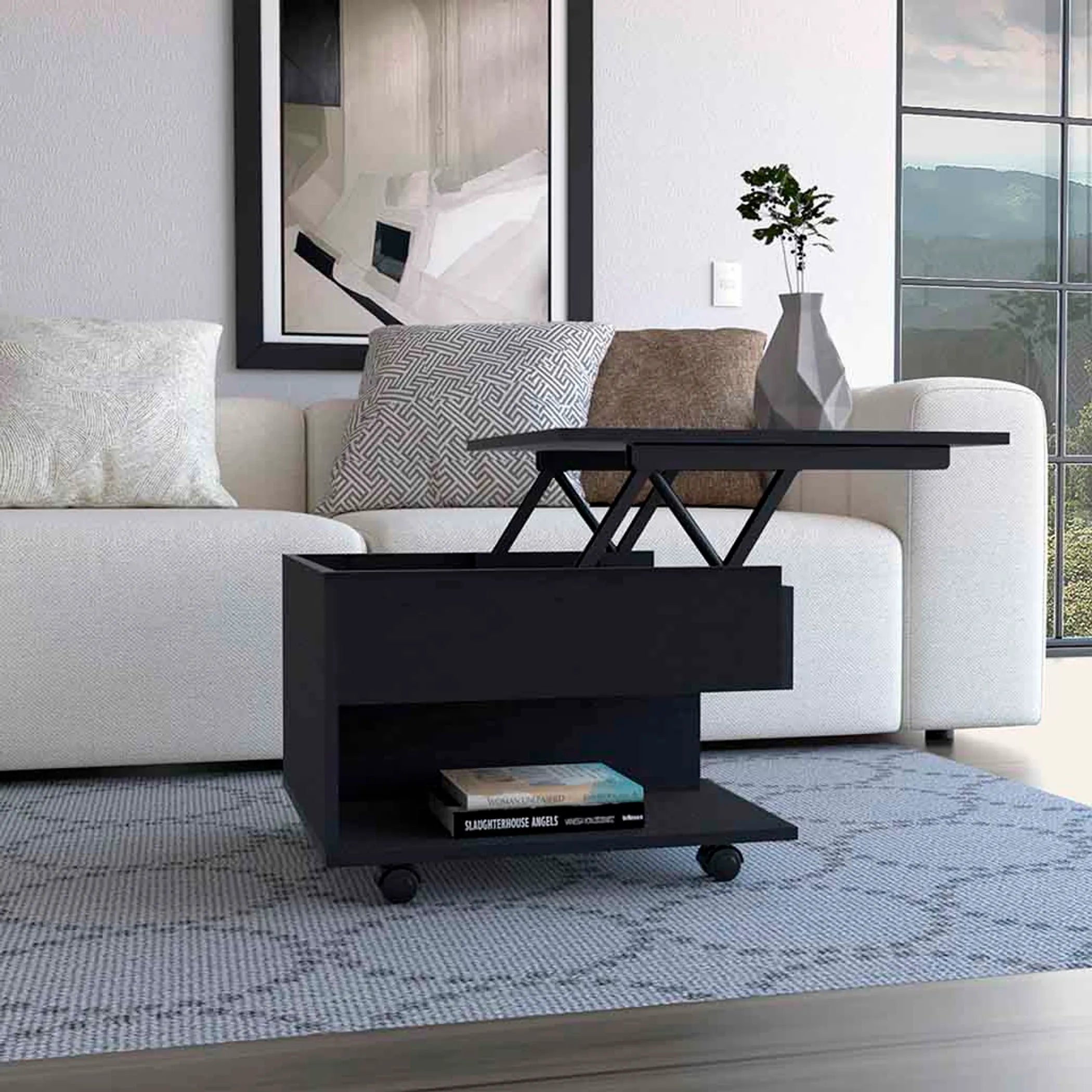 Romano Lift Top Coffee Table, Casters, One Shelf