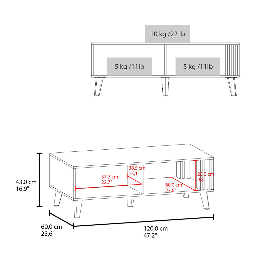 Vance 47" Wide Coffee Table with One Open Shelf and One pull Down Cabinet Door