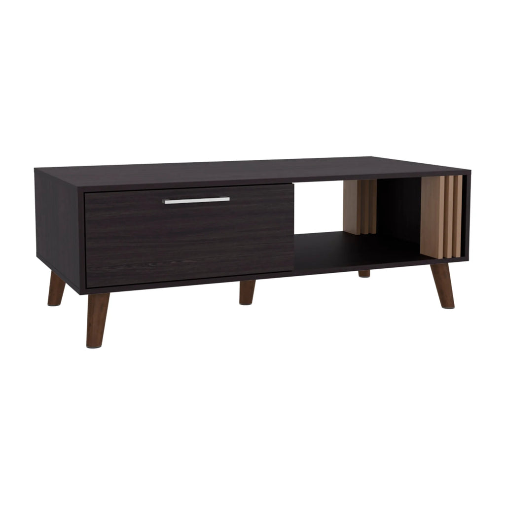 Vance 47" Wide Coffee Table with One Open Shelf and One pull Down Cabinet Door