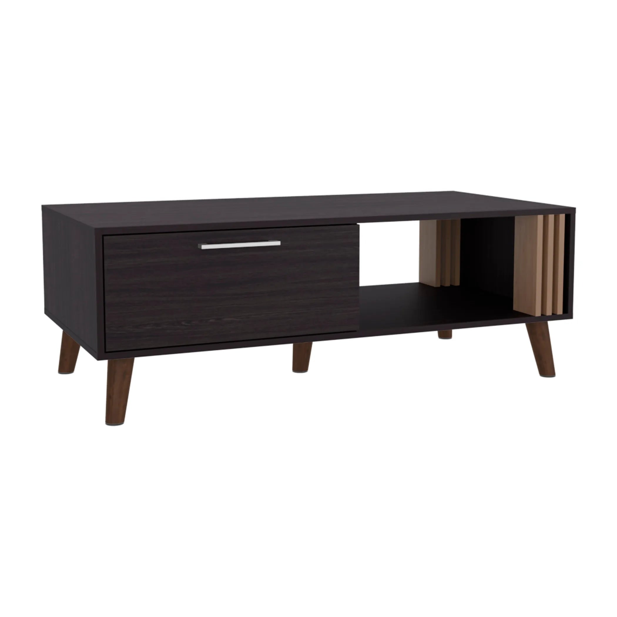 Vance 47" Wide Coffee Table with One Open Shelf and One pull Down Cabinet Door