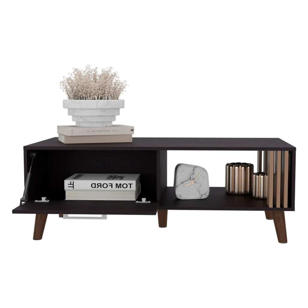 Vance 47" Wide Coffee Table with One Open Shelf and One pull Down Cabinet Door