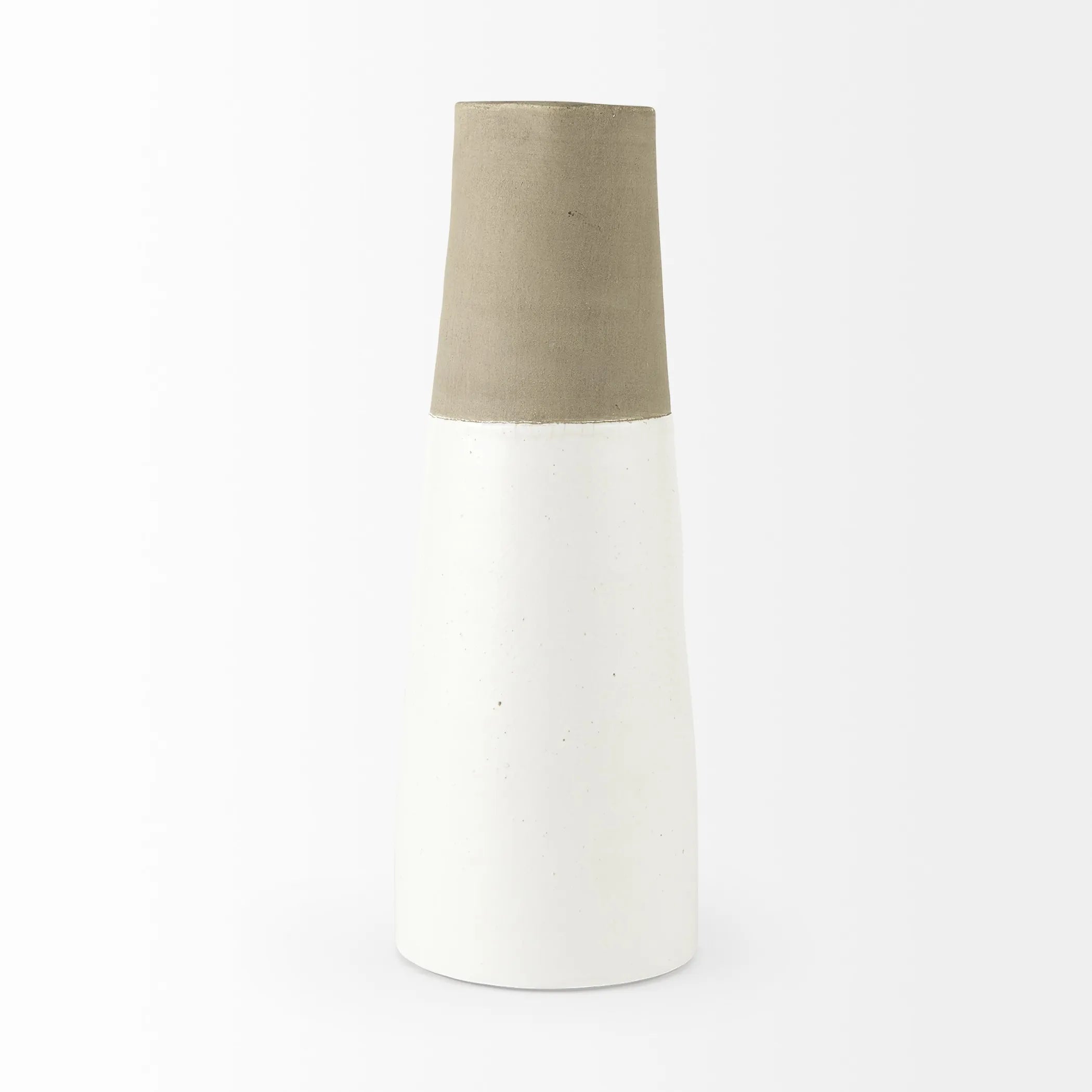 17" White and Natural Ceramic Decorative Jug Tabletop Sculpture