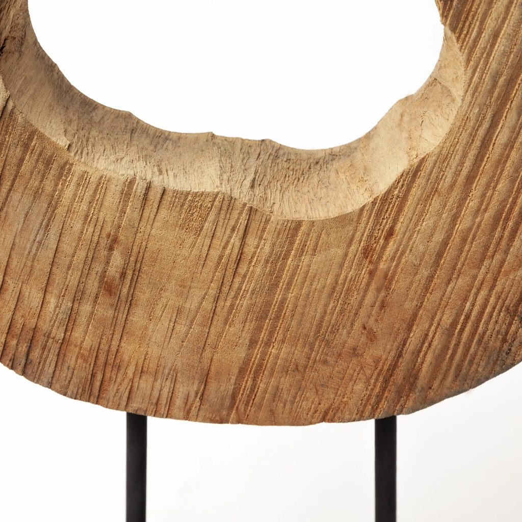 19" Brown and Black Wood Log Cross Section Tabletop Sculpture