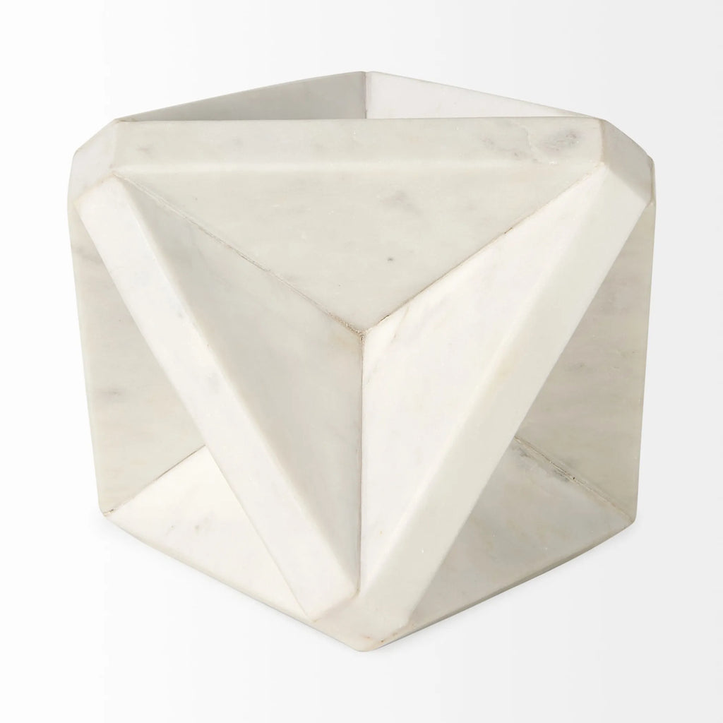 White Marble Geometric Square Sculpture