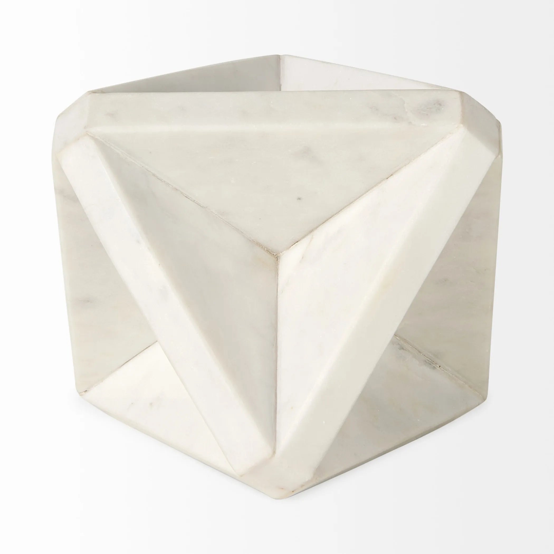 White Marble Geometric Square Sculpture
