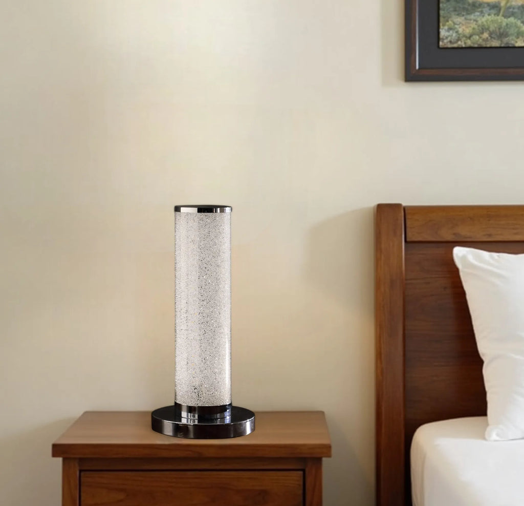 13 Modern White Sand Crystal And Steel Table Lamp