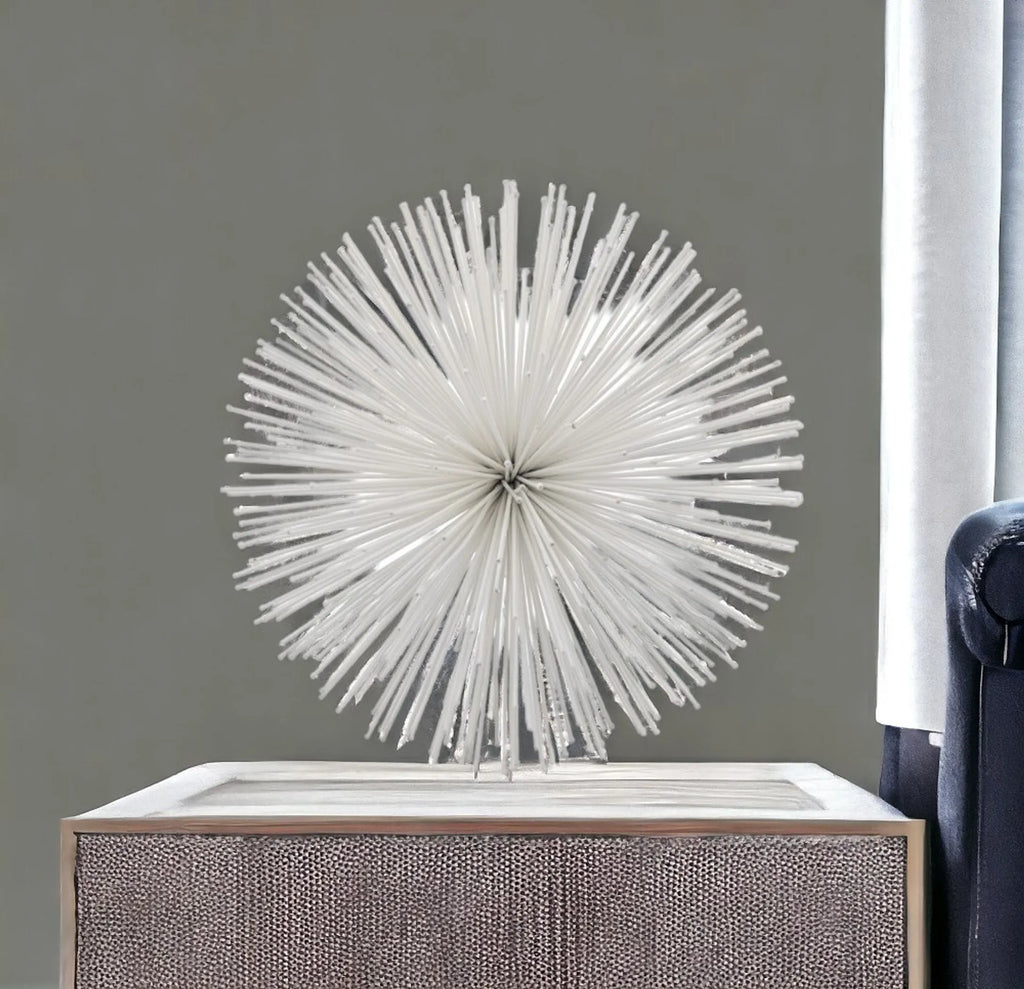 10" White Iron Decorative Orb Tabletop Sculpture