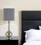 25" Nickel Metal Round Table Lamp With Gray Cone Shade