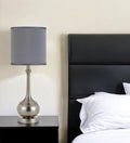 25" Nickel Metal Round Table Lamp With Gray Cone Shade