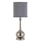 25" Nickel Metal Round Table Lamp With Gray Cone Shade