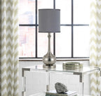25" Nickel Metal Round Table Lamp With Gray Cone Shade