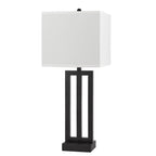 30" Black Metal USB Table Lamp With White Shade