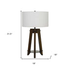 32" Brown Metal Tripod Table Lamp With Off White Drum Shade