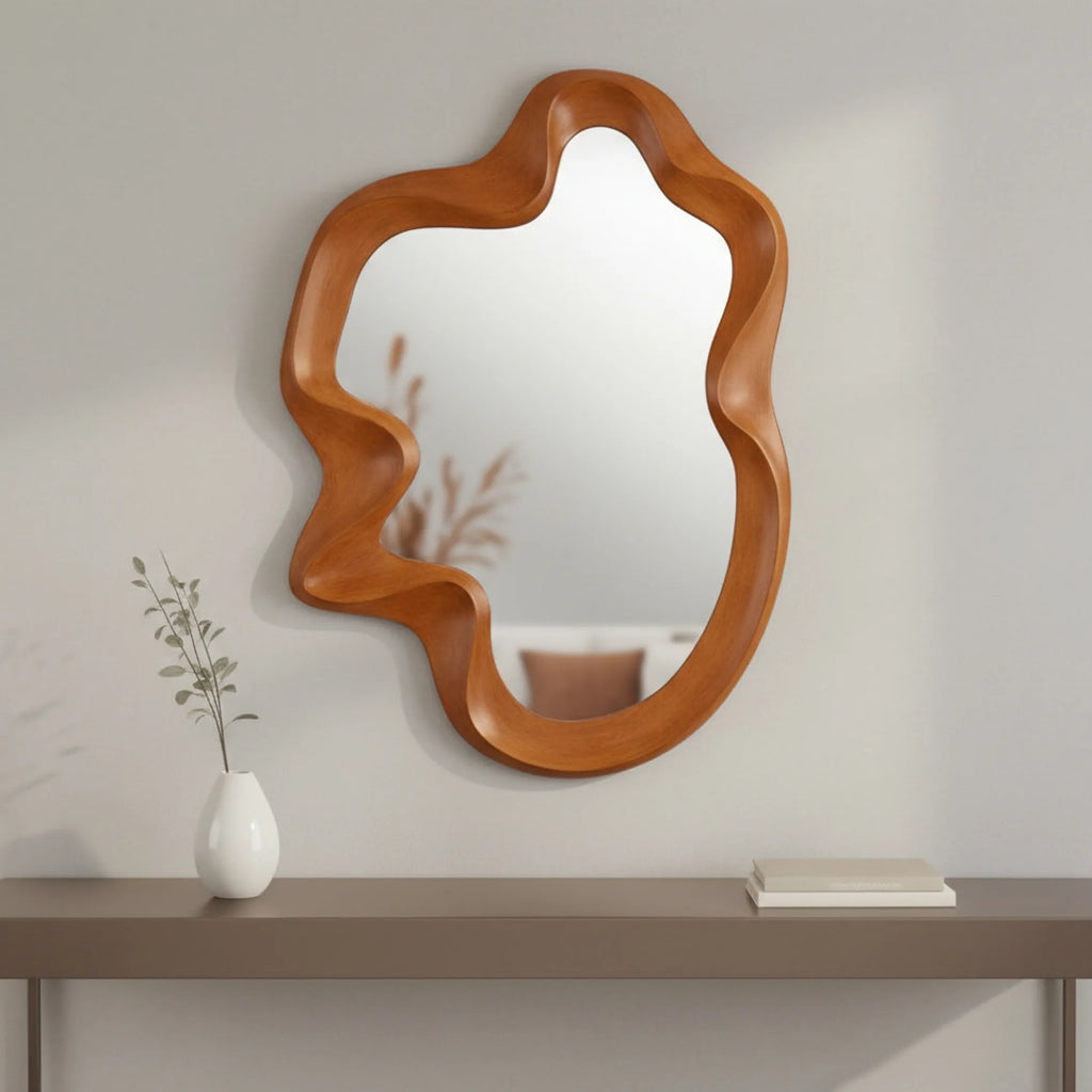 Wood Abstract Geometric Framed Accent Mirror