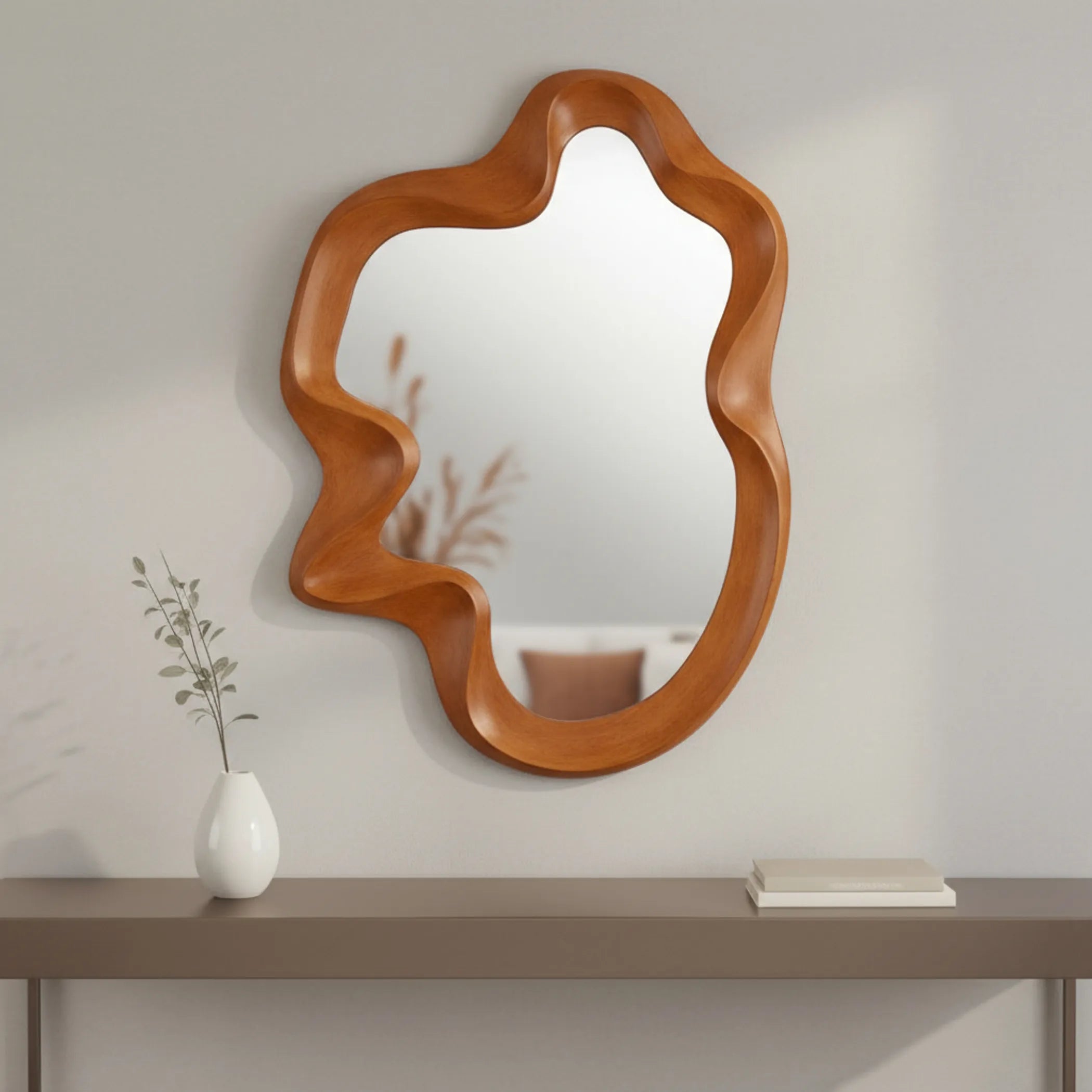 Wood Abstract Geometric Framed Accent Mirror