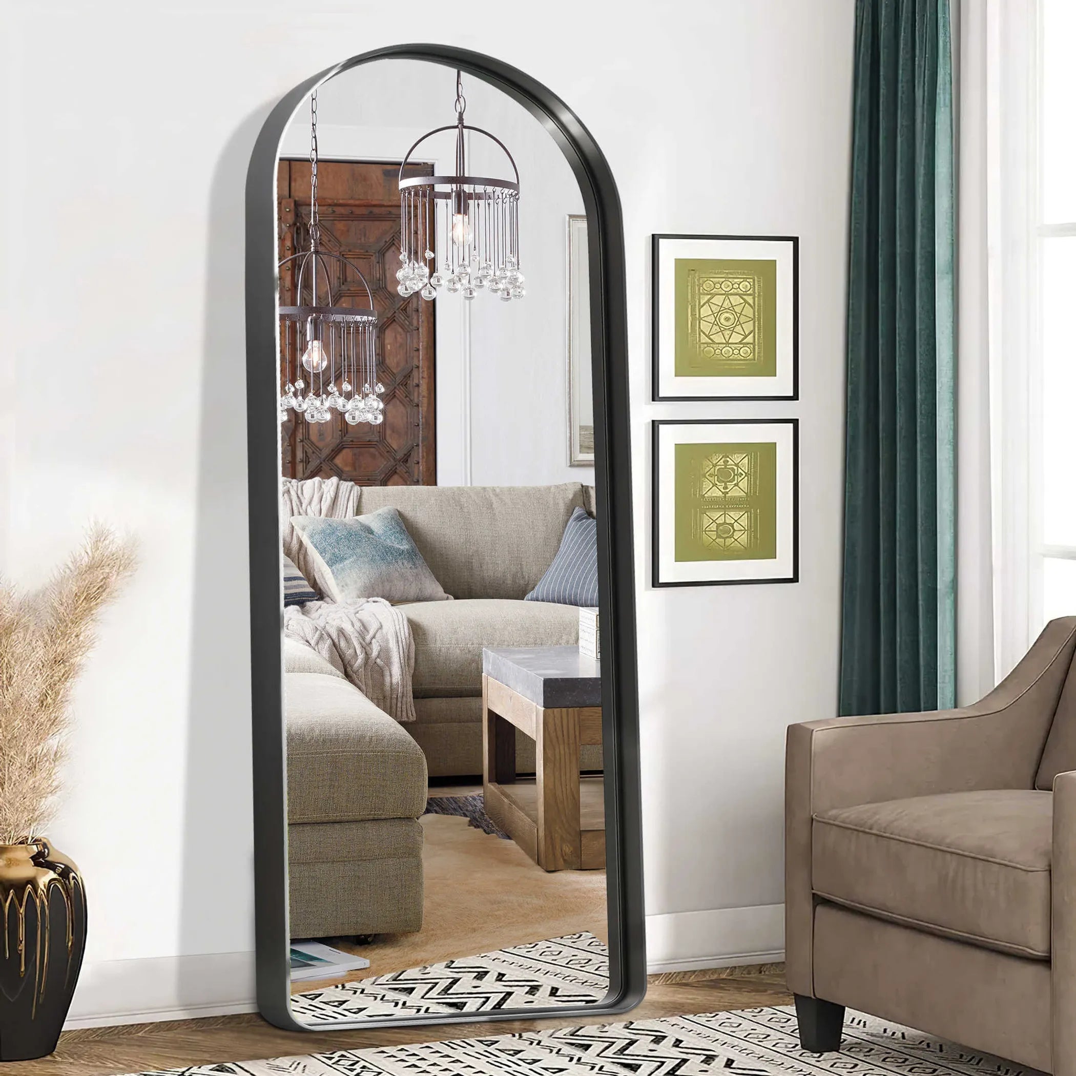 Metal Arch Freestanding Framed Full Length Mirror