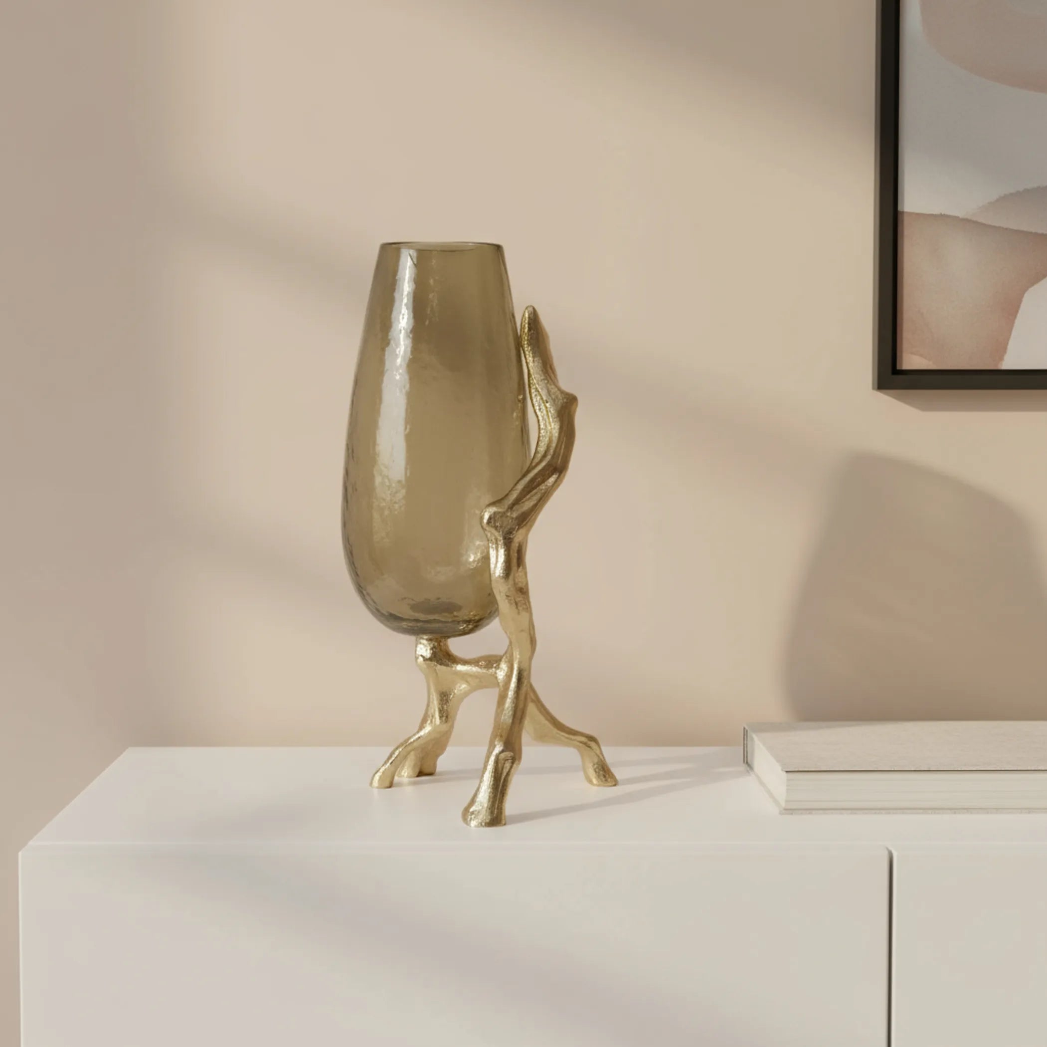 Champagne Glass And Metal Table Vase