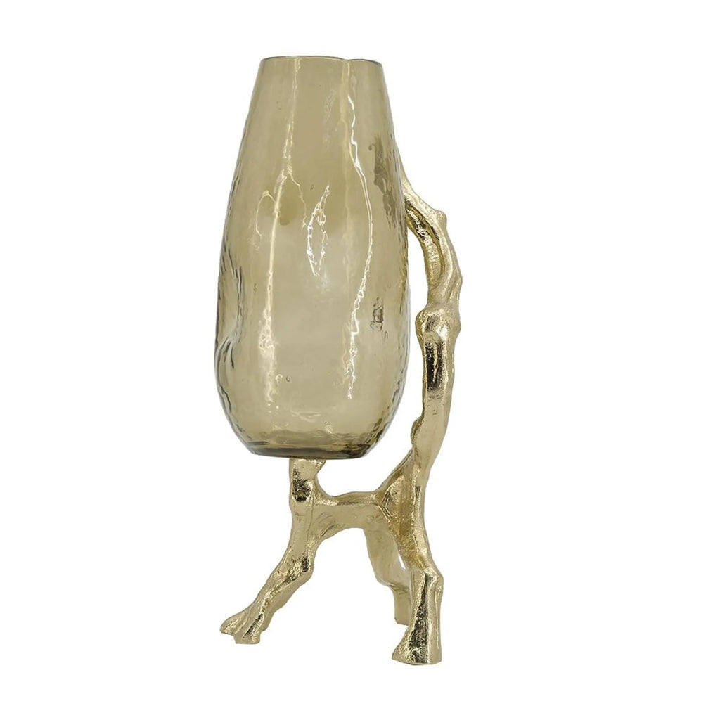 Champagne Glass And Metal Table Vase