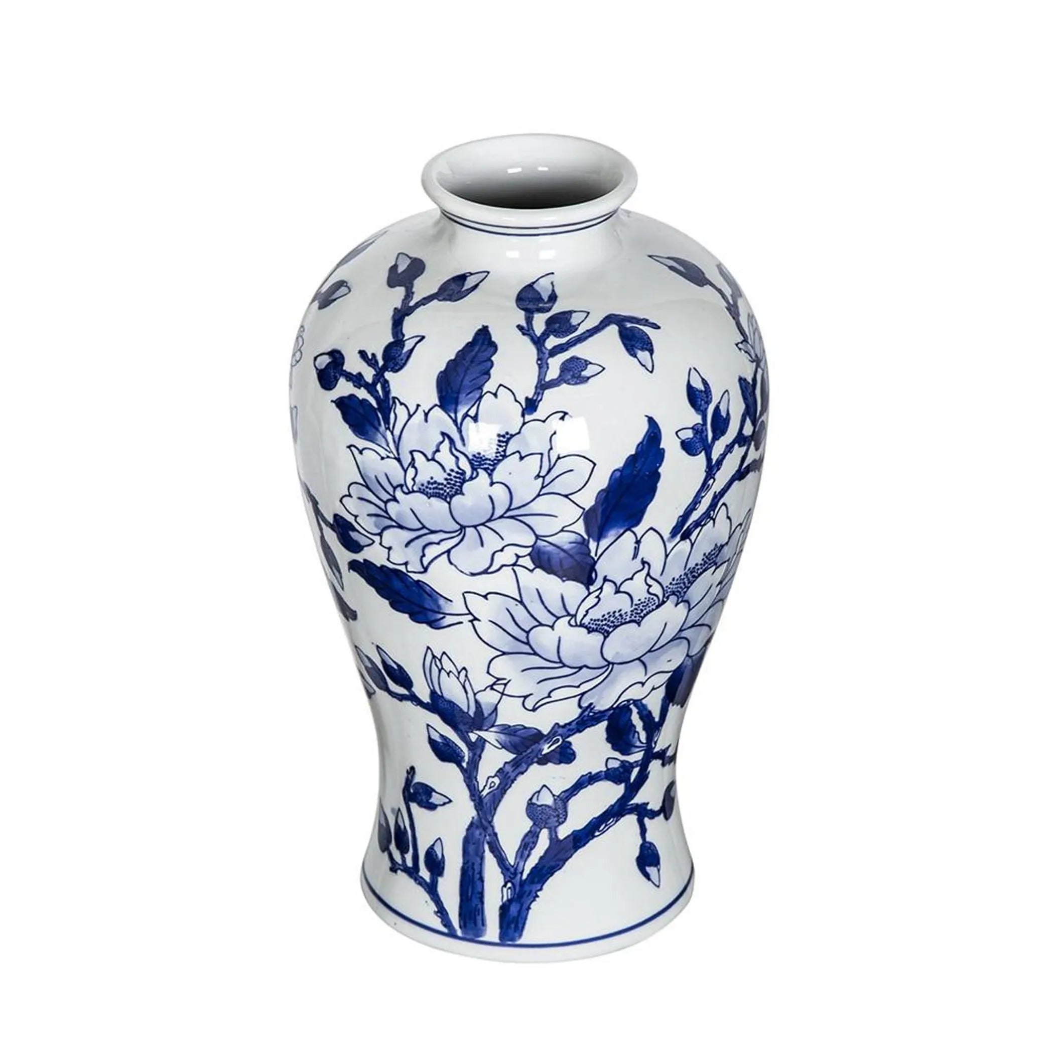 Floral Chinoiserie Round Porcelain Table Vase