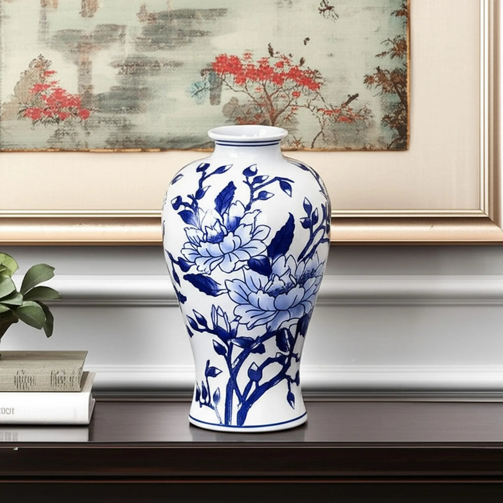 Floral Chinoiserie Round Porcelain Table Vase