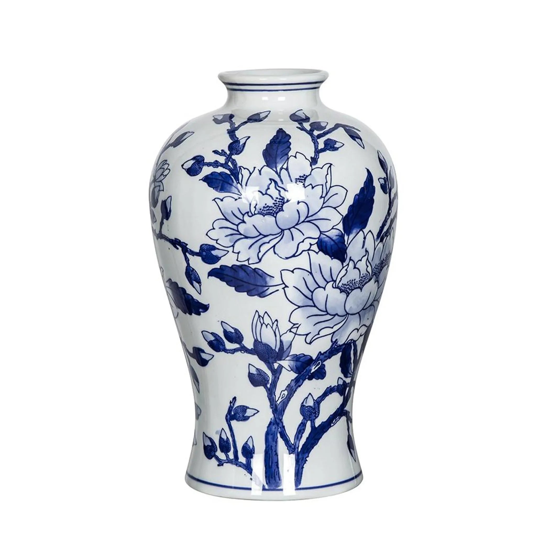 Floral Chinoiserie Round Porcelain Table Vase
