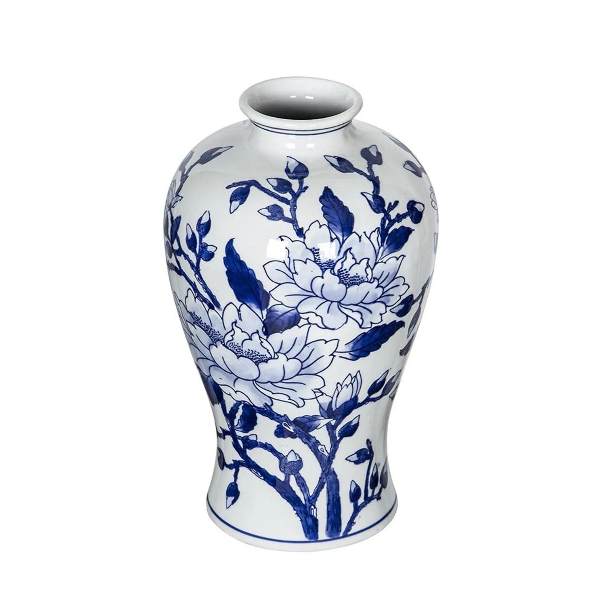 Floral Chinoiserie Round Porcelain Table Vase