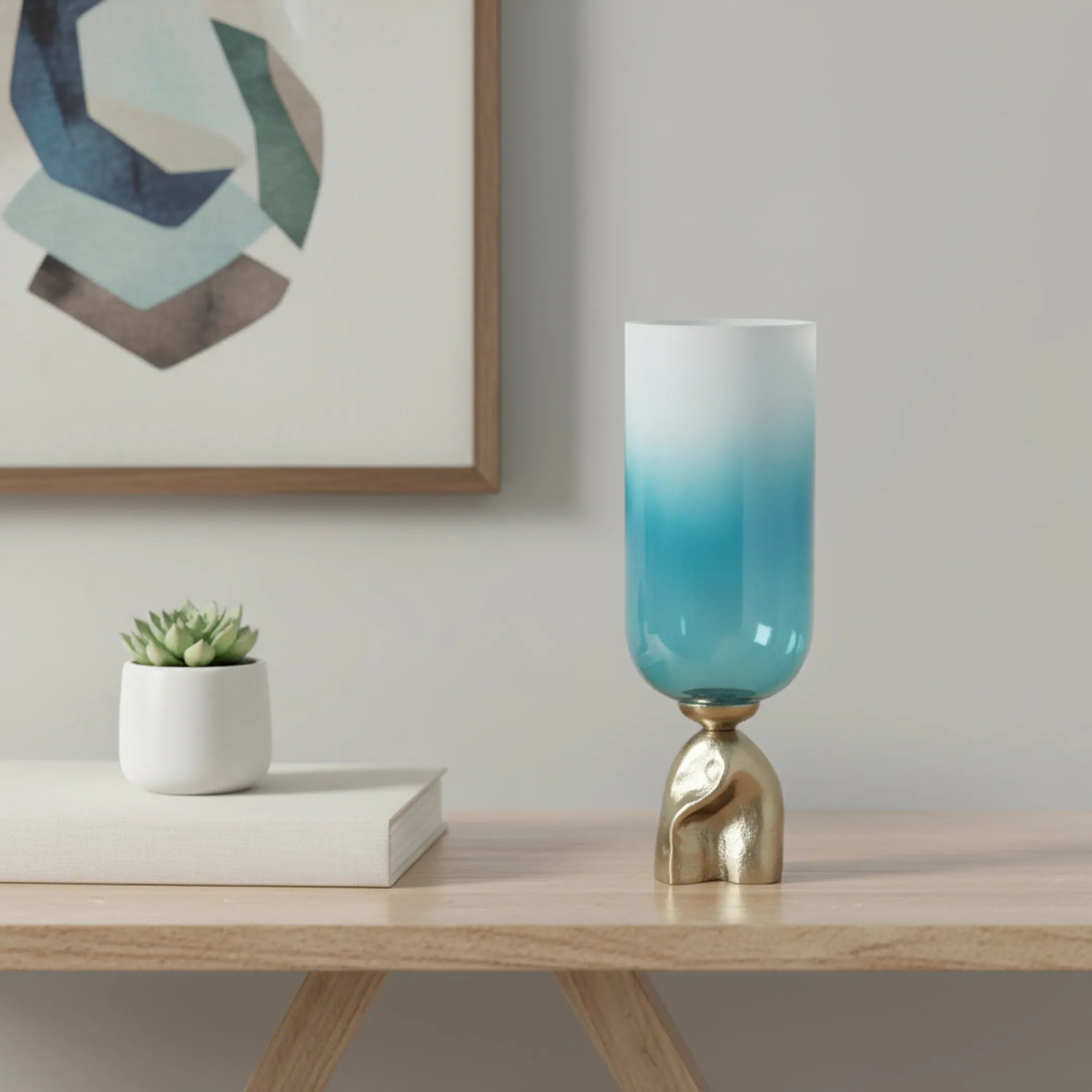 Ombre Glass And Aluminum Pedestal Table Vase