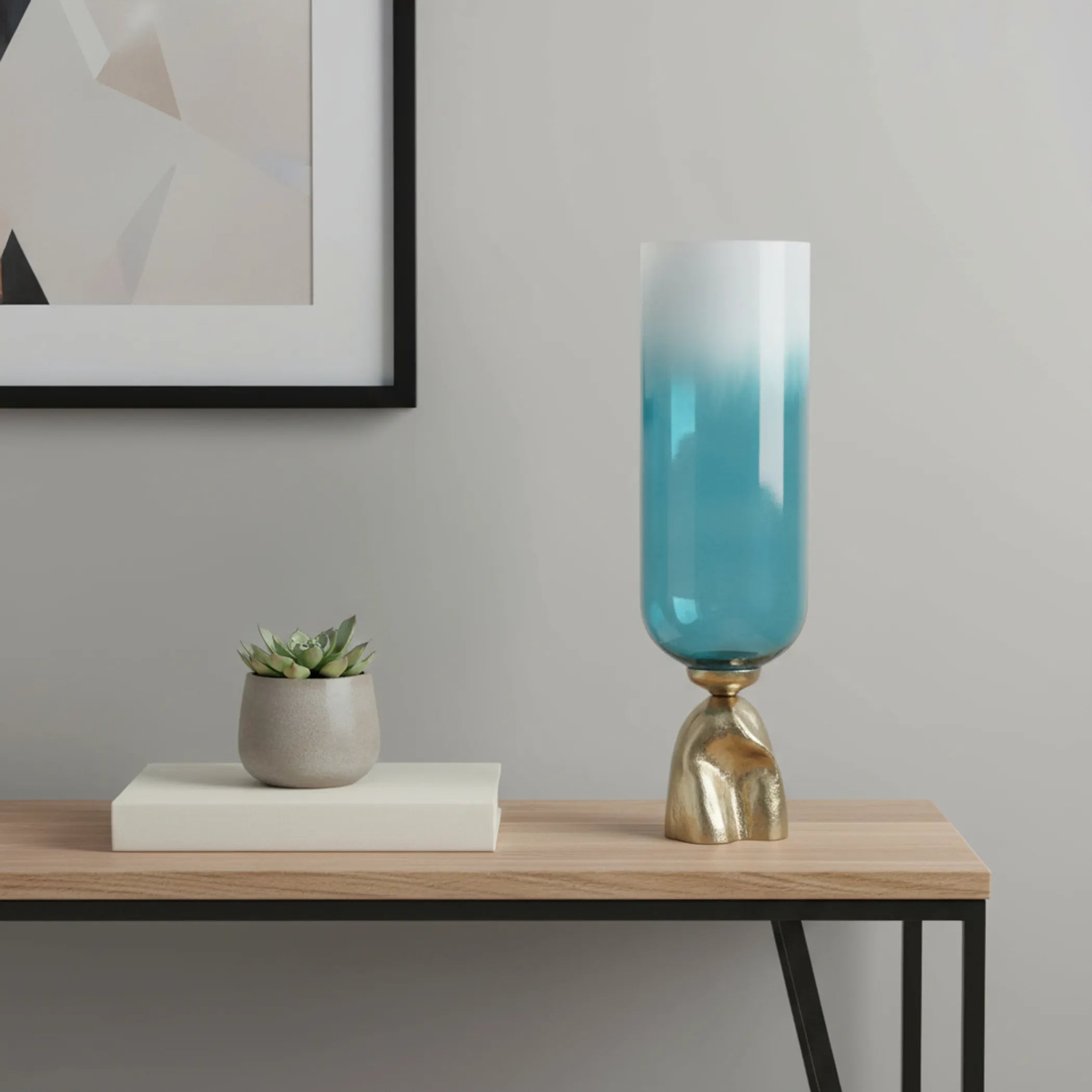 Ombre Glass And Aluminum Pedestal Table Vase