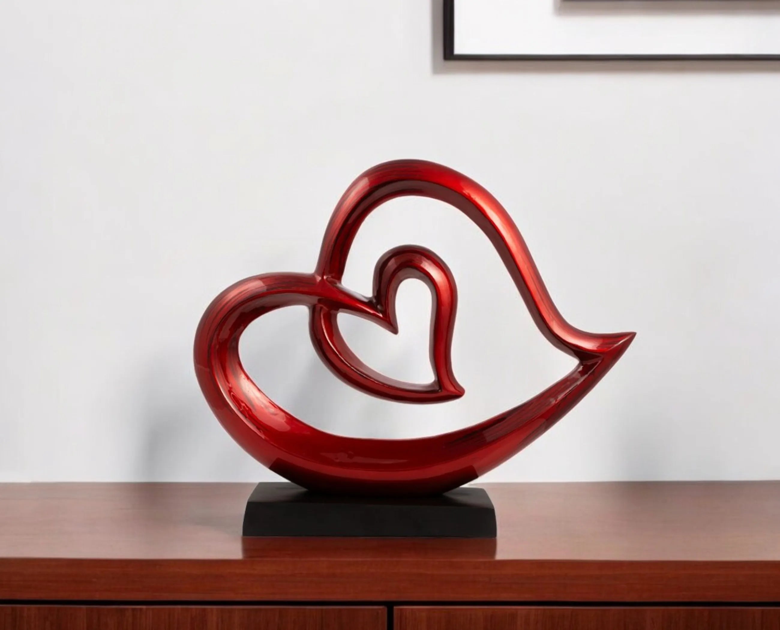 12" Red and Black Aluminum Hearts Tabletop Sculpture