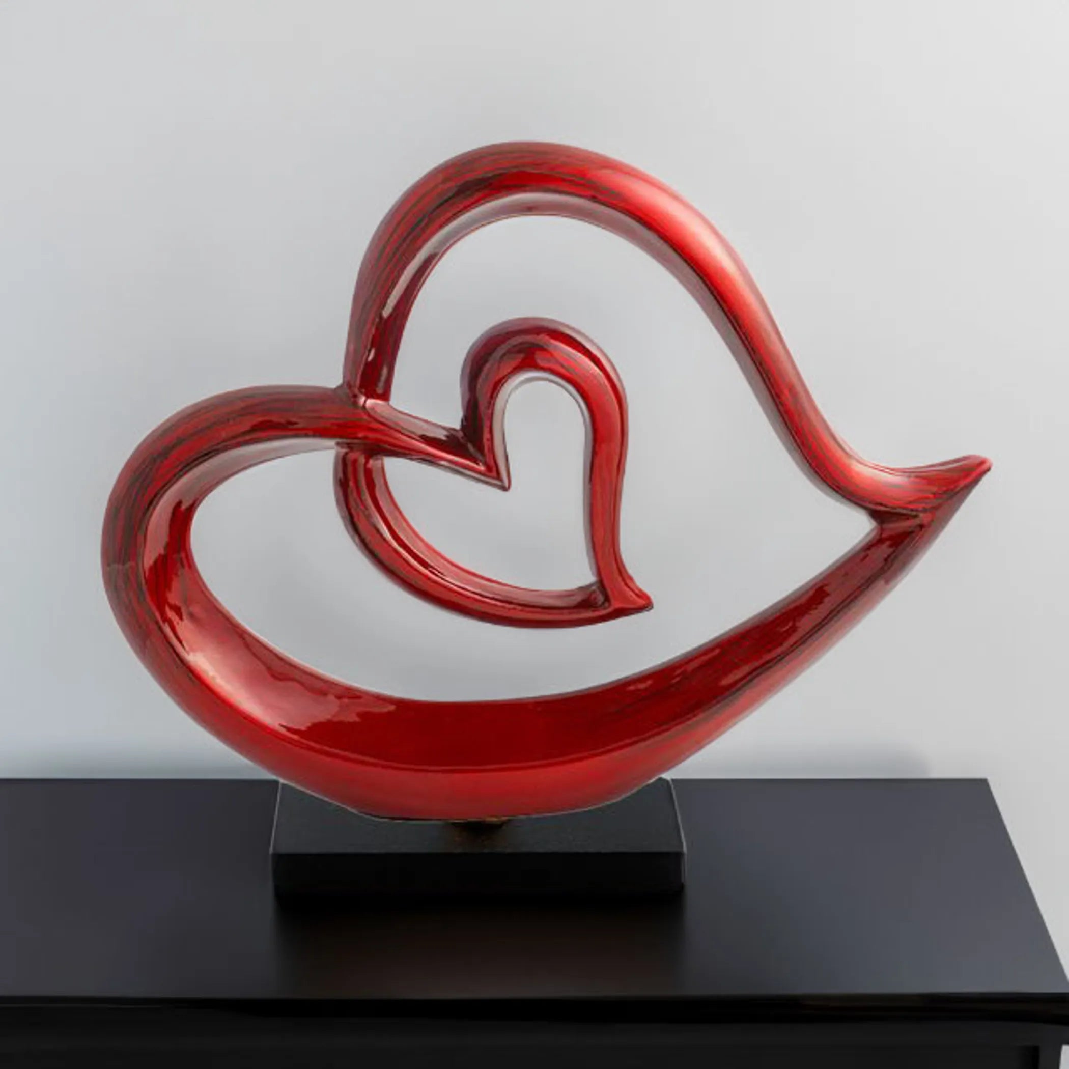 12" Red and Black Aluminum Hearts Tabletop Sculpture