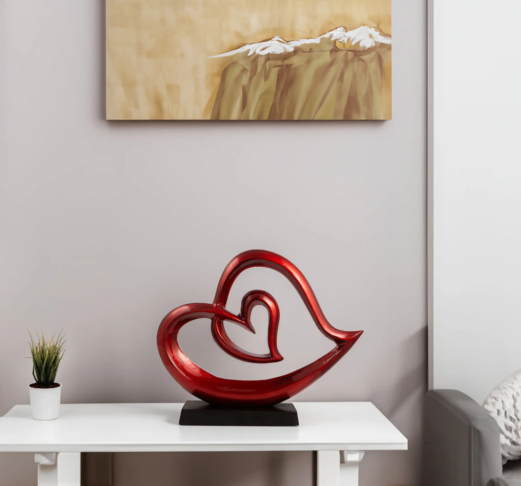 12" Red and Black Aluminum Hearts Tabletop Sculpture