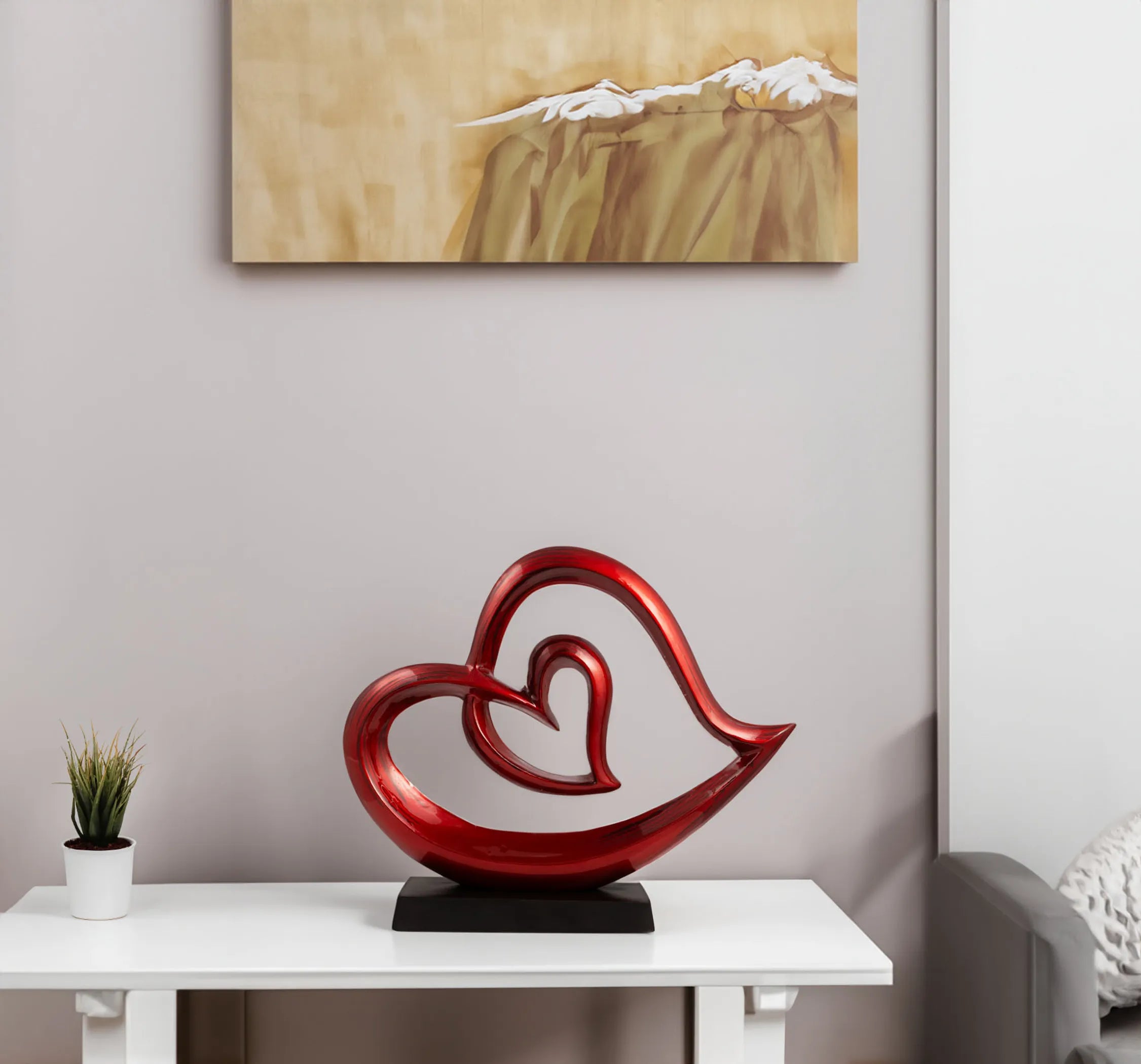 12" Red and Black Aluminum Hearts Tabletop Sculpture