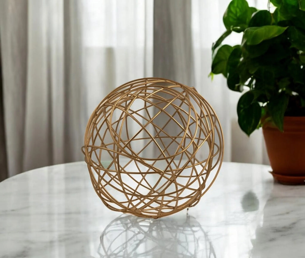 12" Gold Aluminum Woven Wire Decorative Orb Tabletop Sculpture