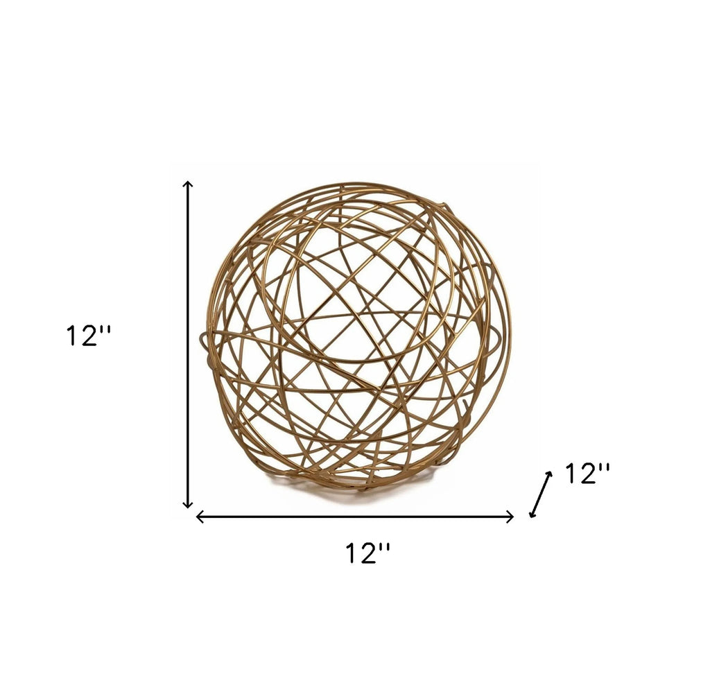 12" Gold Aluminum Woven Wire Decorative Orb Tabletop Sculpture